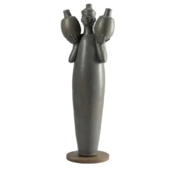 Scultura Portatore Tevere in gres smaltato bruno