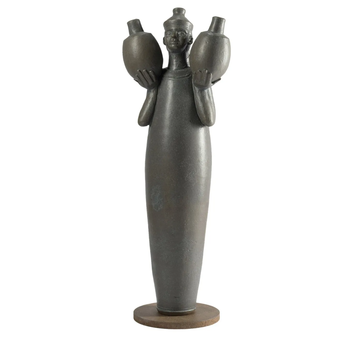 Scultura Portatore Tevere in gres smaltato bruno