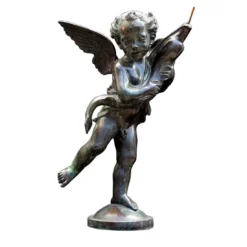 Scultura Putto con Delfino in Bronzo Verde