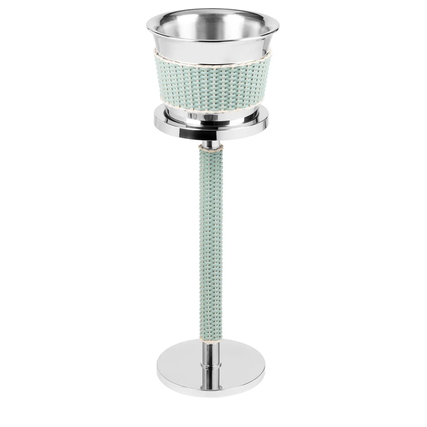 Secchiello da champagne in pelle e rattan verde Menton con supporto