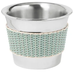 Secchiello da champagne in pelle e rattan verde Mentone