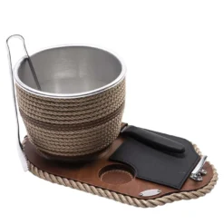 Secchiello per ghiaccio beige con base, pinze e coltello