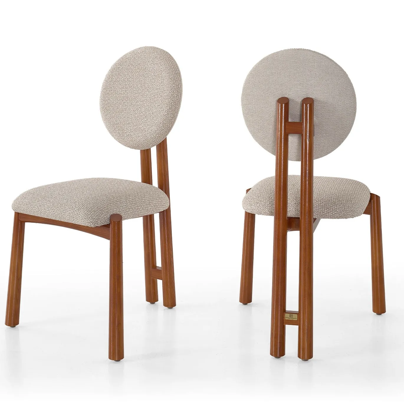Sedia Anna in Tessuto Beige con Finitura in Legno di Ciliegio