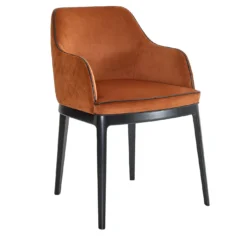 Sedia con braccioli Xara in velluto ruggine e gambe laccate nere