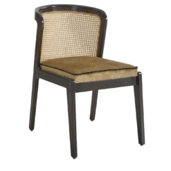 Sedia con telaio in legno scuro e schienale in Rattan