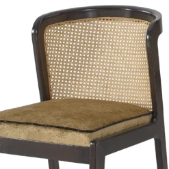 Sedia con telaio in legno scuro e schienale in Rattan