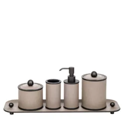Set da bagno Olimpia 5 pezzi in pelle taupe