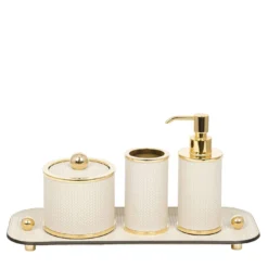 Set da bagno Olimpia 4 pezzi in pelle crema