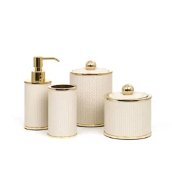 Set da bagno Olimpia 4 pezzi in pelle crema