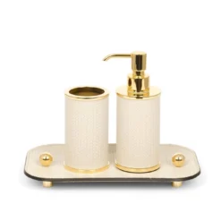 Set da bagno Olimpia 4 pezzi in pelle crema