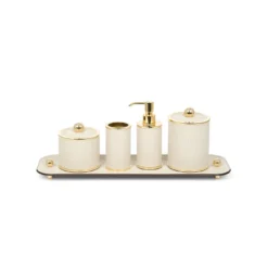 Set da bagno Olimpia 4 pezzi in pelle crema