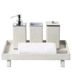 Set da Bagno Poseidon Quadrato in Pelle Bianca
