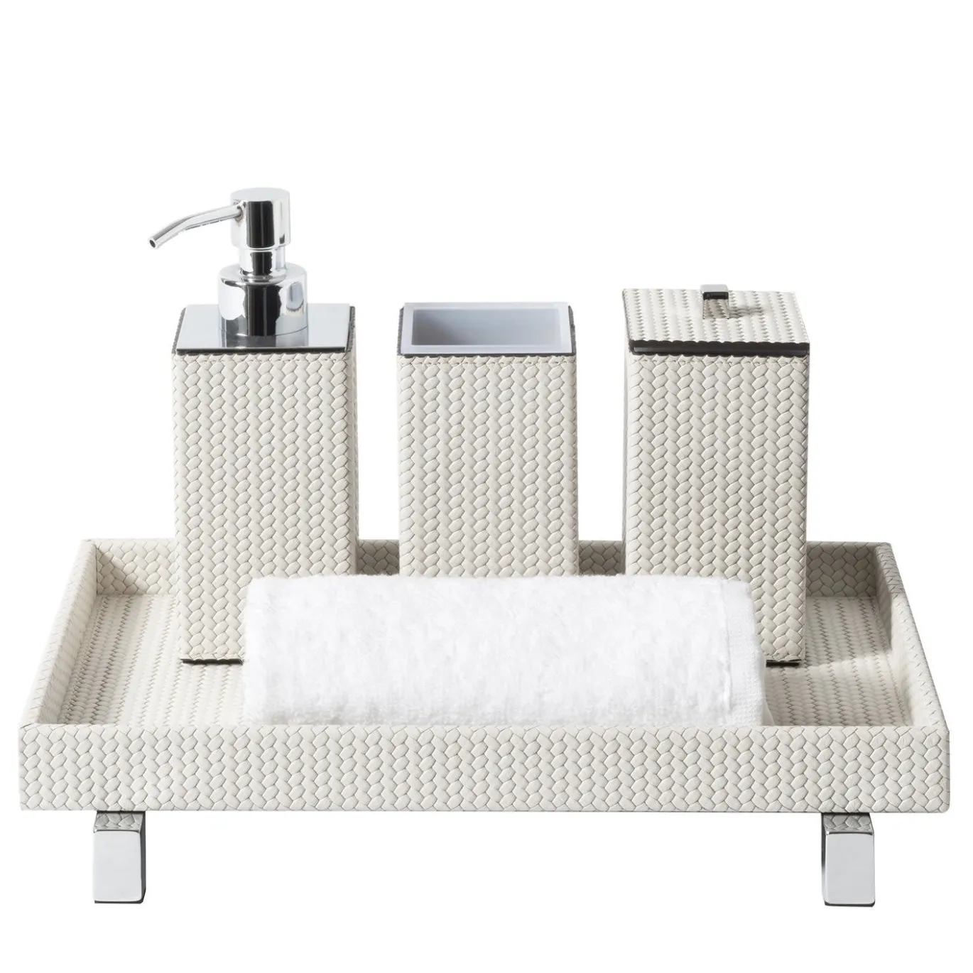 Set da Bagno Poseidon Quadrato in Pelle Bianca