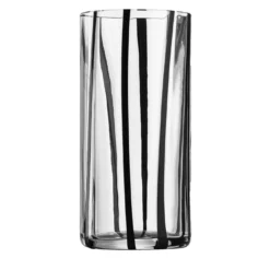 Set da 6 bicchieri highball Cyrcus in vetro di Murano rigato nero e trasparente