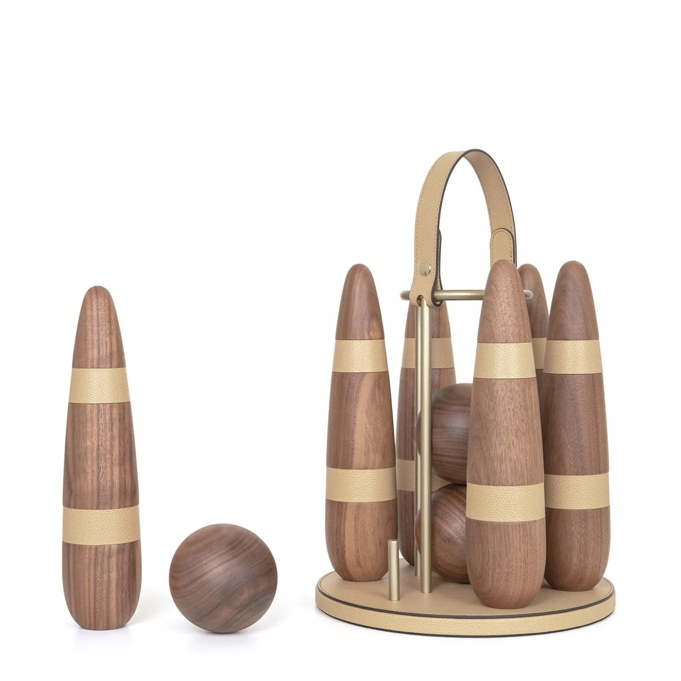 Set da Bowling in Pelle Marrone