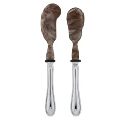 Set da Caviale con Cucchiaio e Spatola in Ottone Placcato Argento e Corno