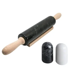 Set da cucina in marmo con mattarello, saliera e pepiera
