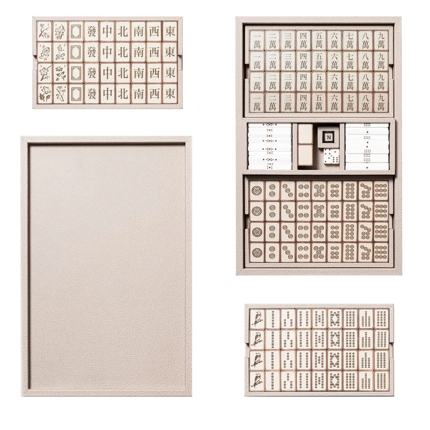 Set da Gioco Mahjong Lux in Pelle Beige