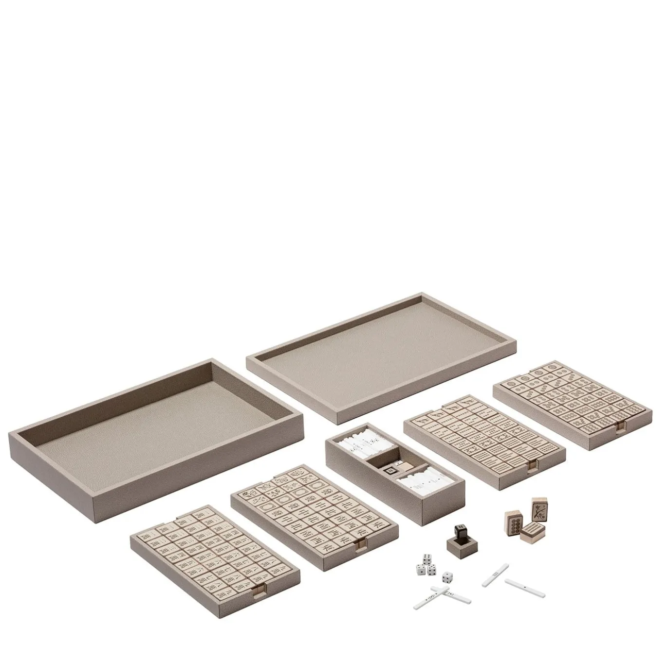 Set da Gioco Mahjong Lux in Pelle Beige
