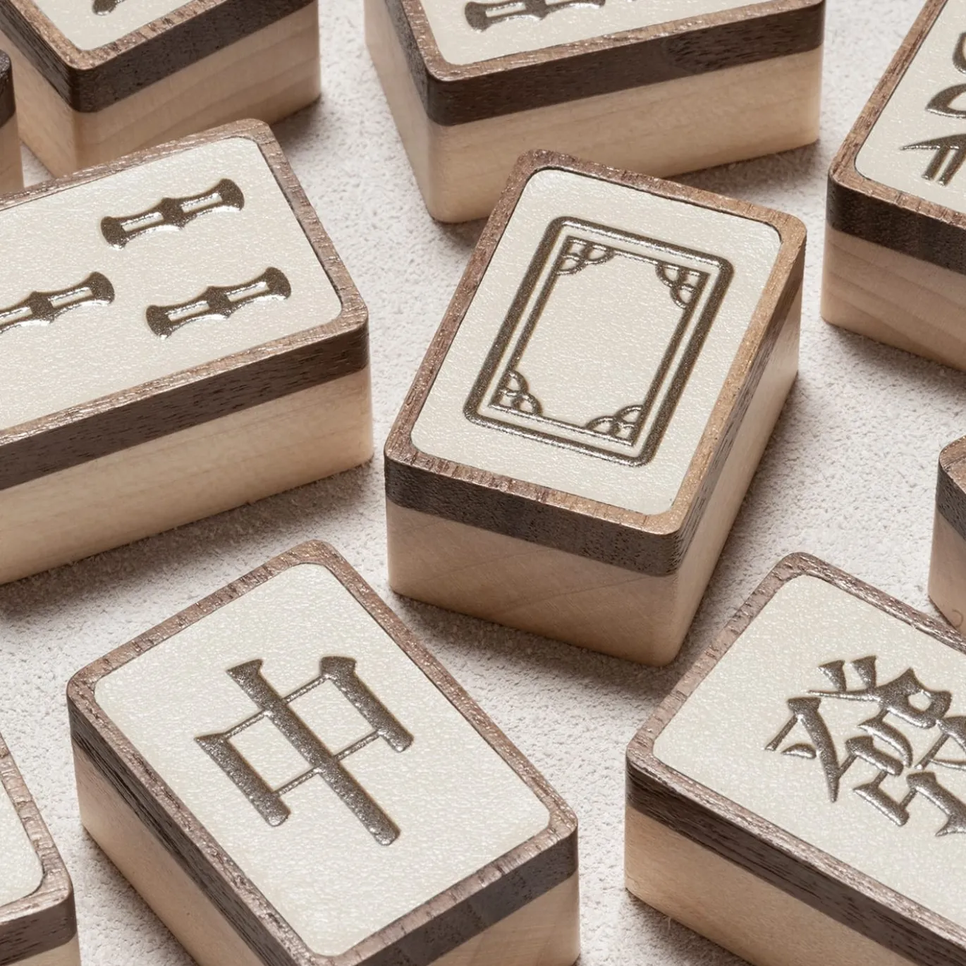 Set da Gioco Mahjong Lux in Pelle Beige