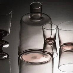 Set di 6 bicchieri a stelo in quarzo rosa plissé