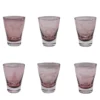 Set di 6 bicchieri da acqua color malva con incisione a forma di gatto