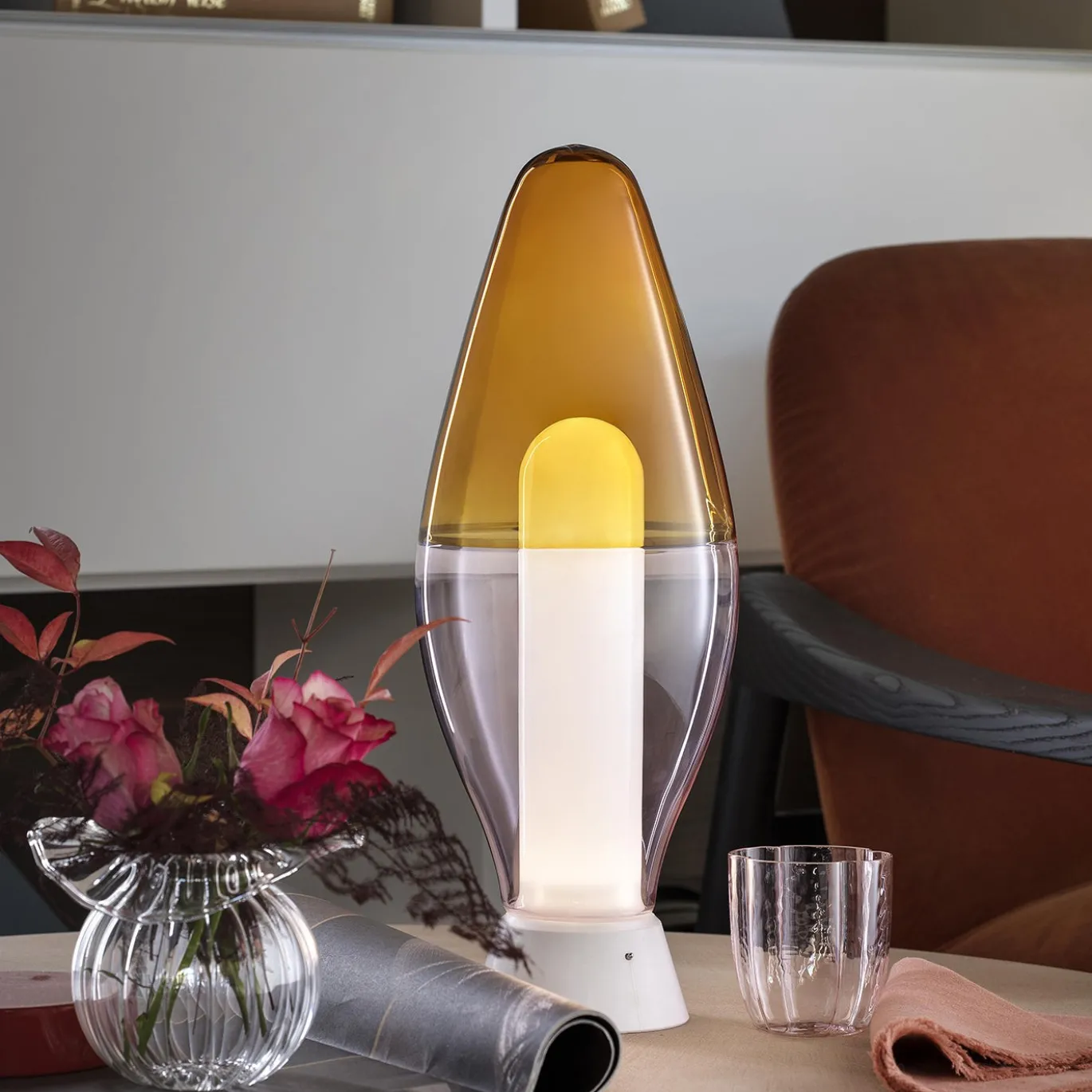 Set di 4 bicchieri da acqua con petali rosa