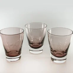 Set di 6 bicchieri da acqua viola con incisione a forma di gatto #1