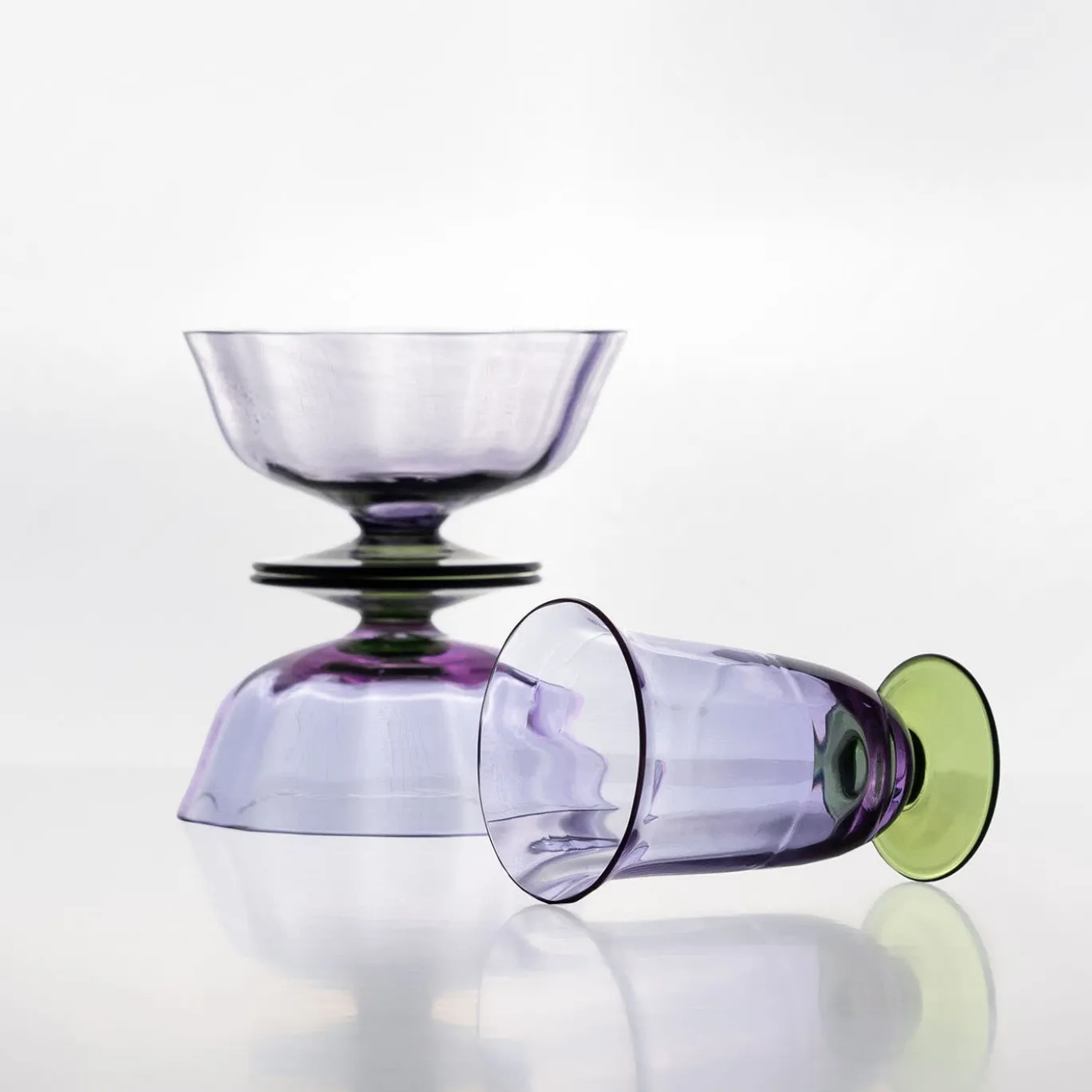Set di 6 bicchieri d'acqua twisted in Pesco Verde e viola