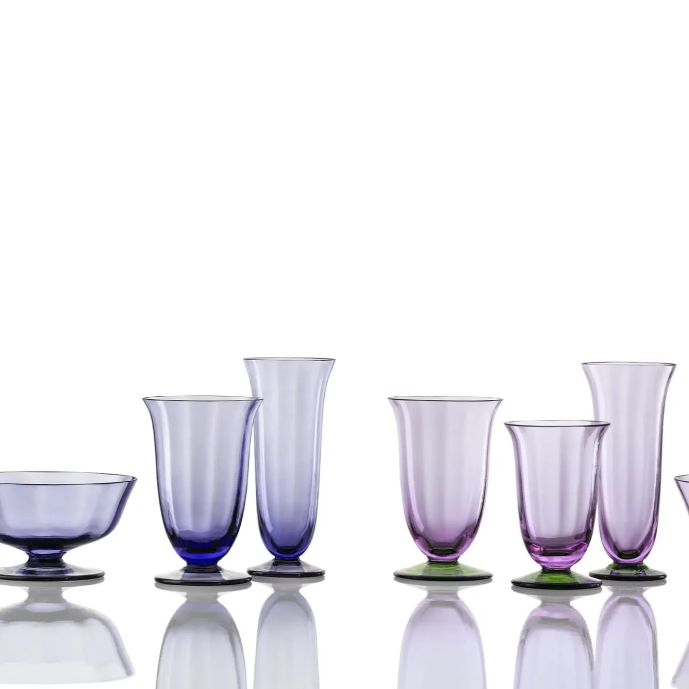 Set di 6 bicchieri d'acqua twisted in Pesco Verde e viola