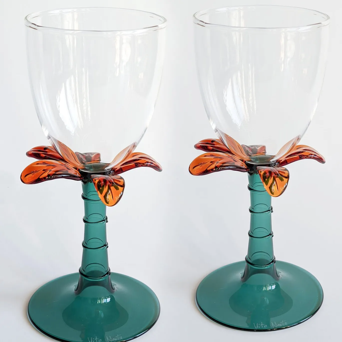 Set di 6 bicchieri da vino in vetro soffiato Las Palmas con forma di palma