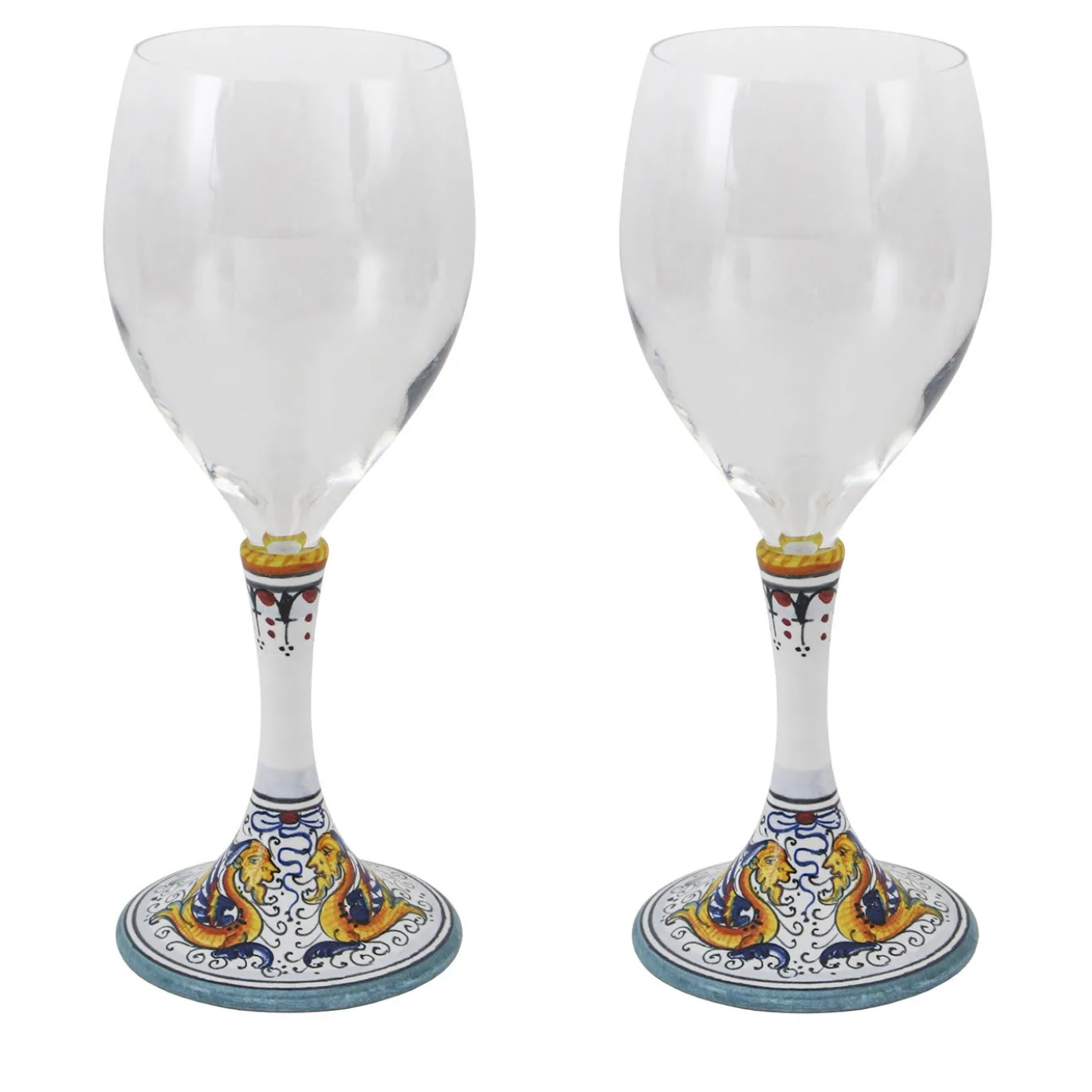 Set di 2 bicchieri da vino medi con fiori di Raffaellesco