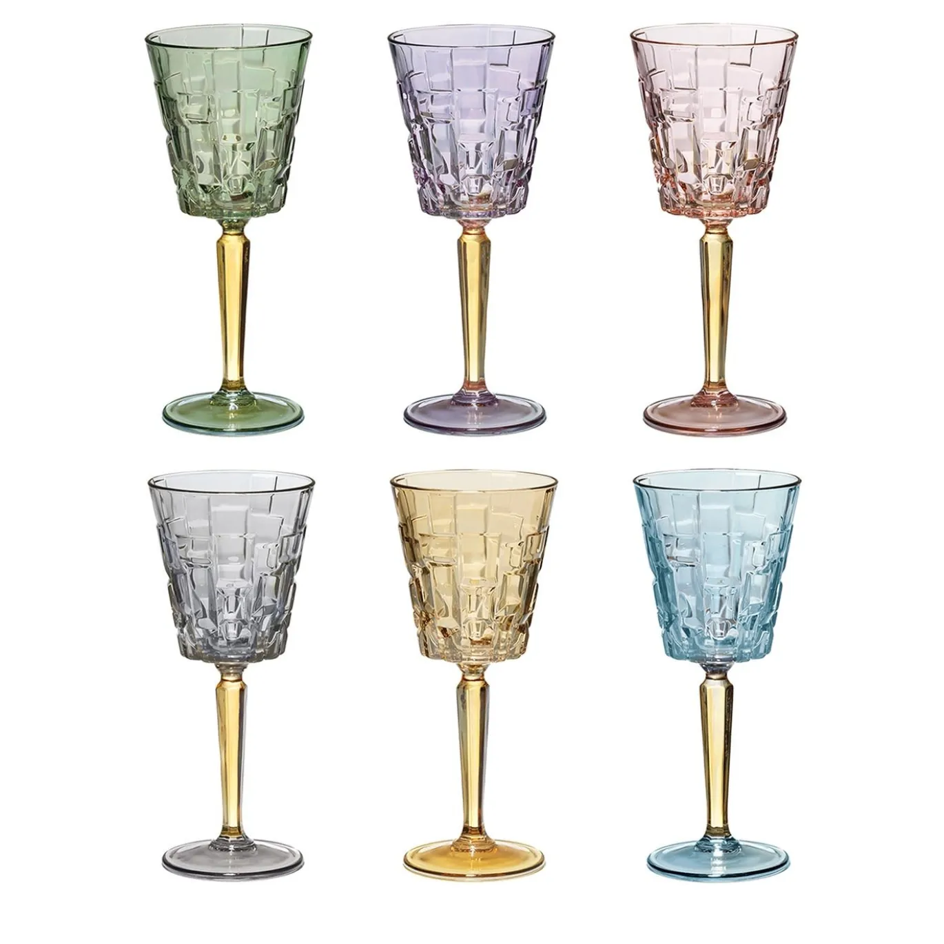 Set di 6 bicchieri da vino quadrati stampati