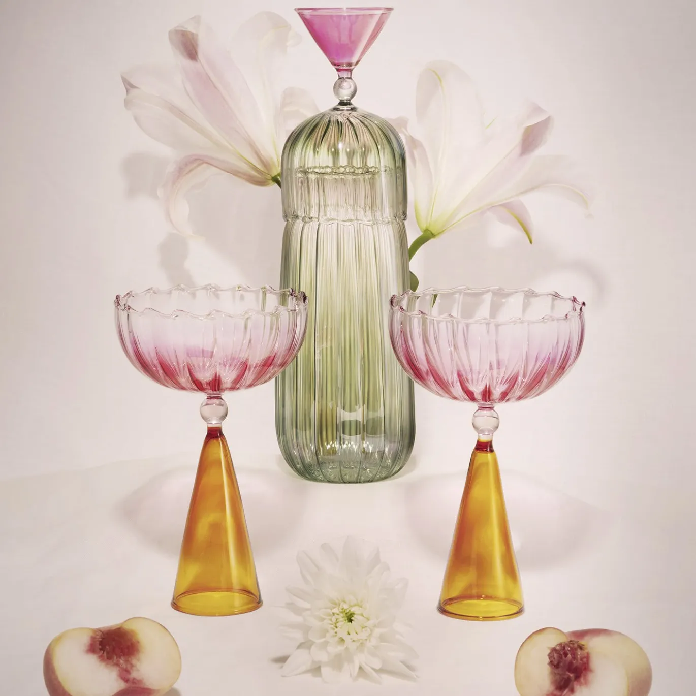 Set di 2 bicchieri da vino rosa Calypso e ambra