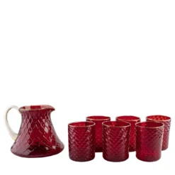 Set di 6 bicchieri e brocca Balloton rossa