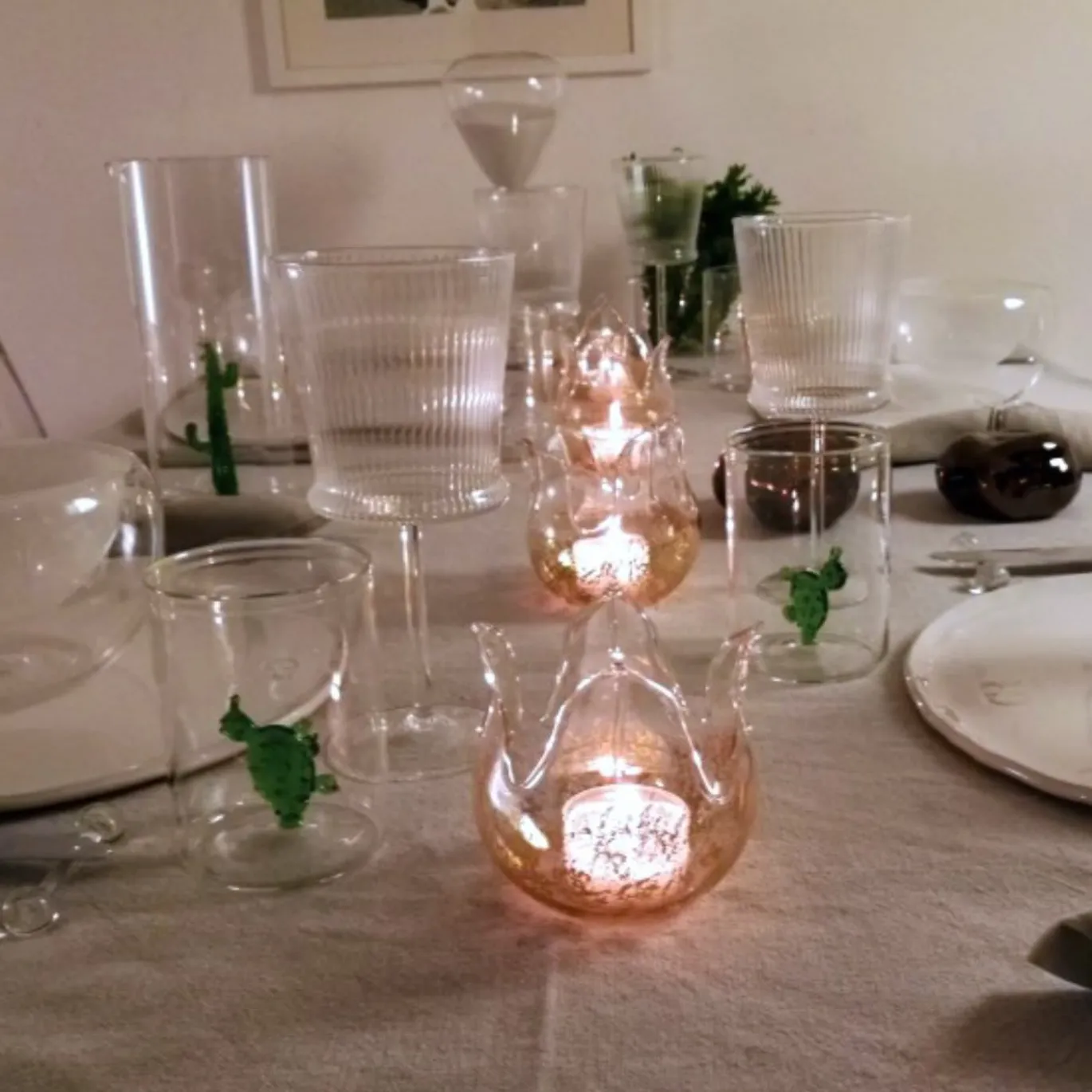 Set di 4 bicchieri e brocca con cactus