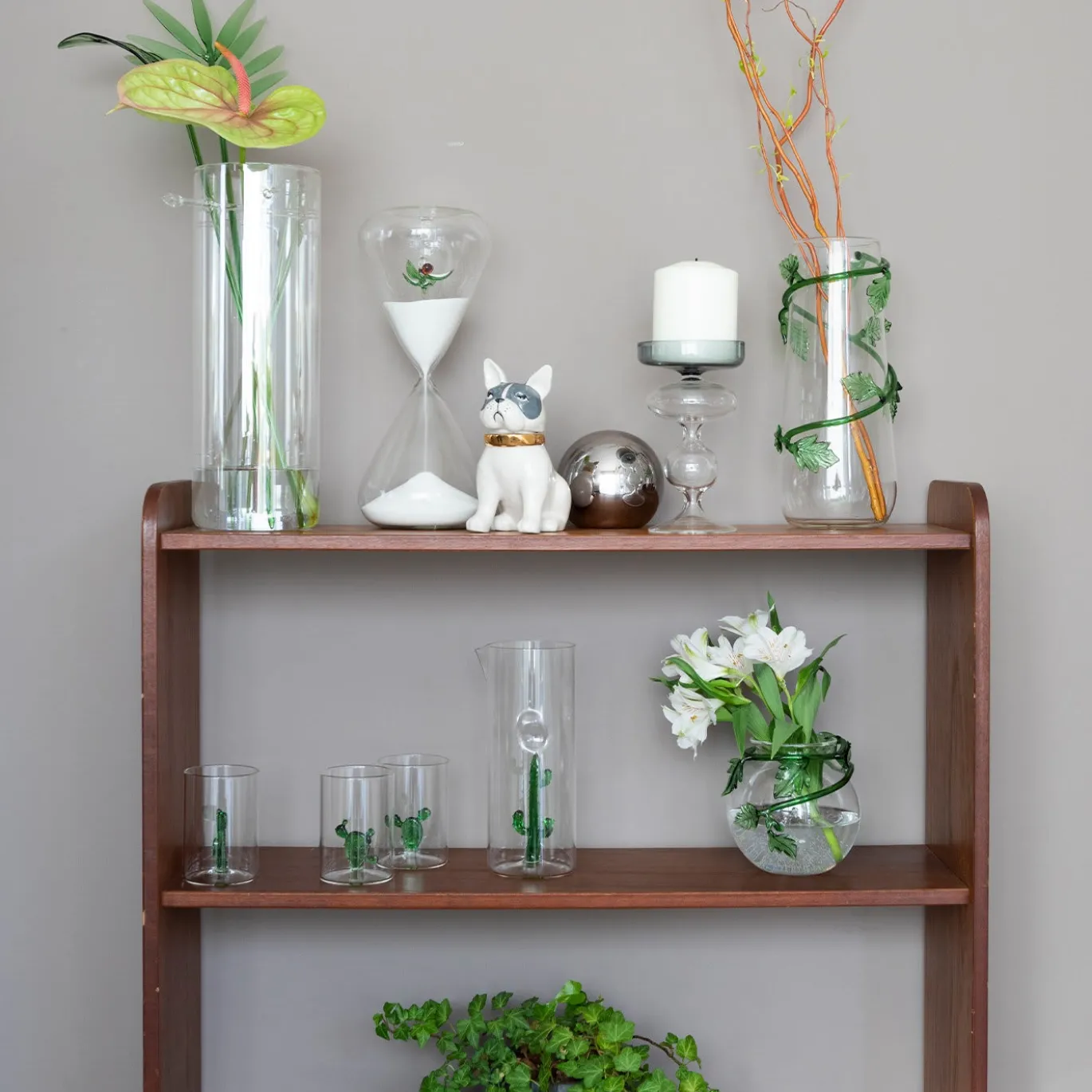 Set di 4 bicchieri e brocca con cactus