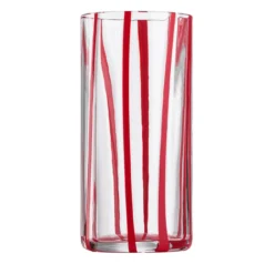 Set di 6 bicchieri highball Cyrcus in vetro di Murano rigato rosso e trasparente