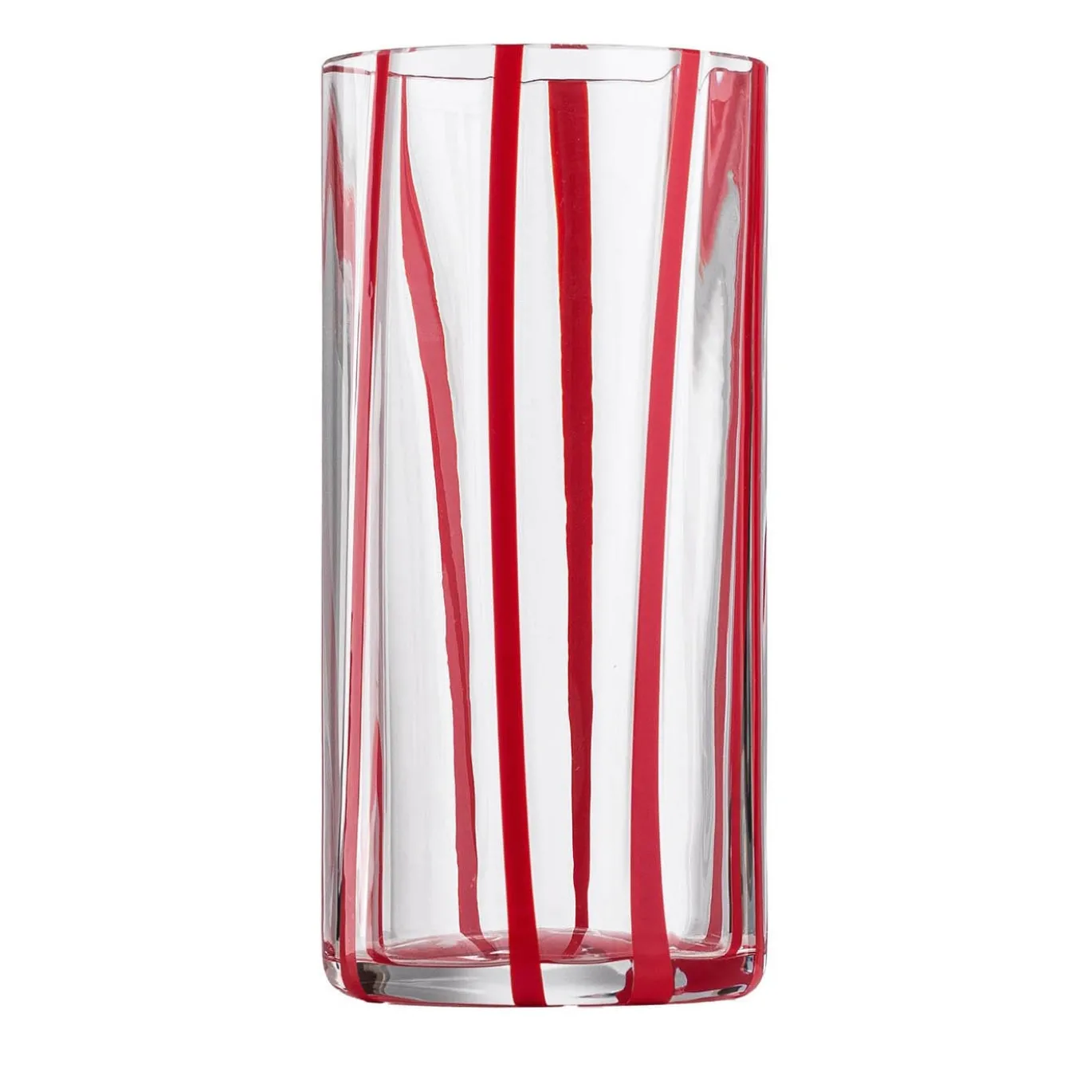Set di 6 bicchieri highball Cyrcus in vetro di Murano rigato rosso e trasparente