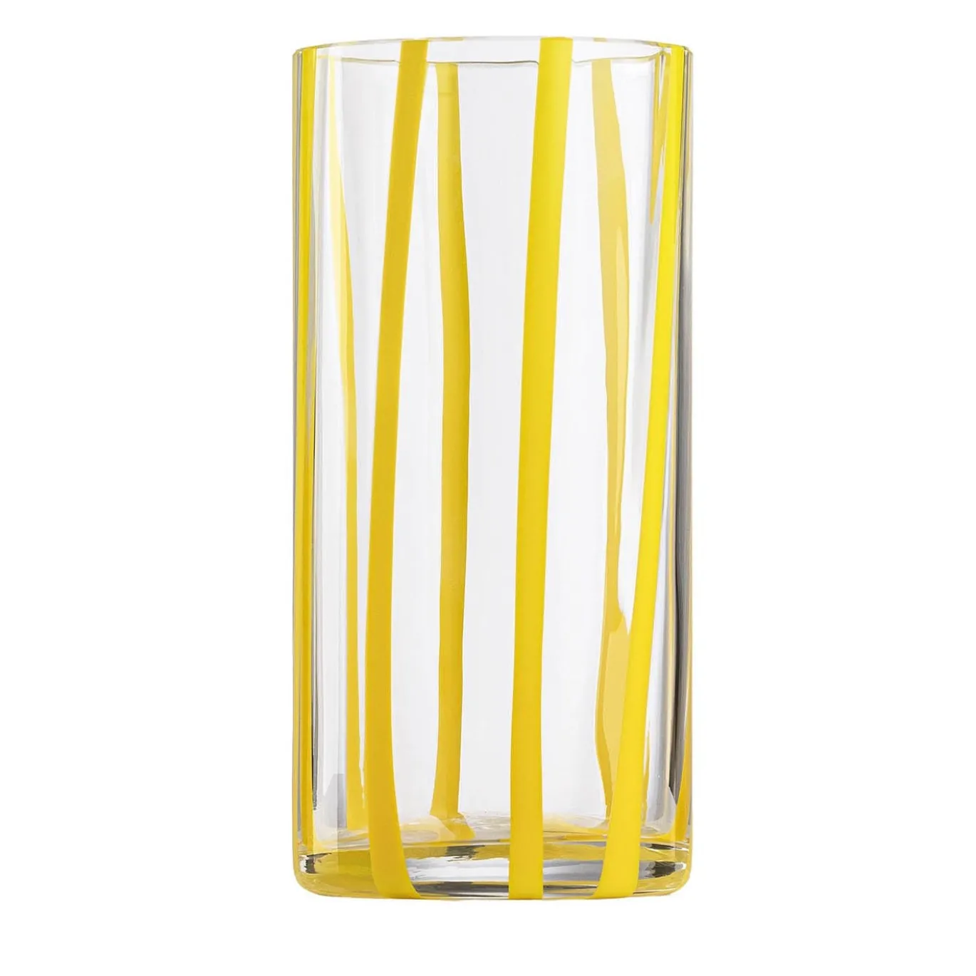 Set di 6 bicchieri highball Cyrcus in vetro di Murano rigato giallo e trasparente