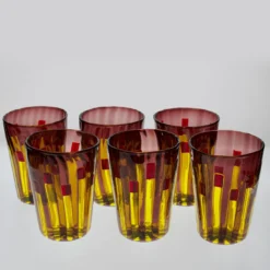 Set di 6 bicchieri in vetro giallo e ametista