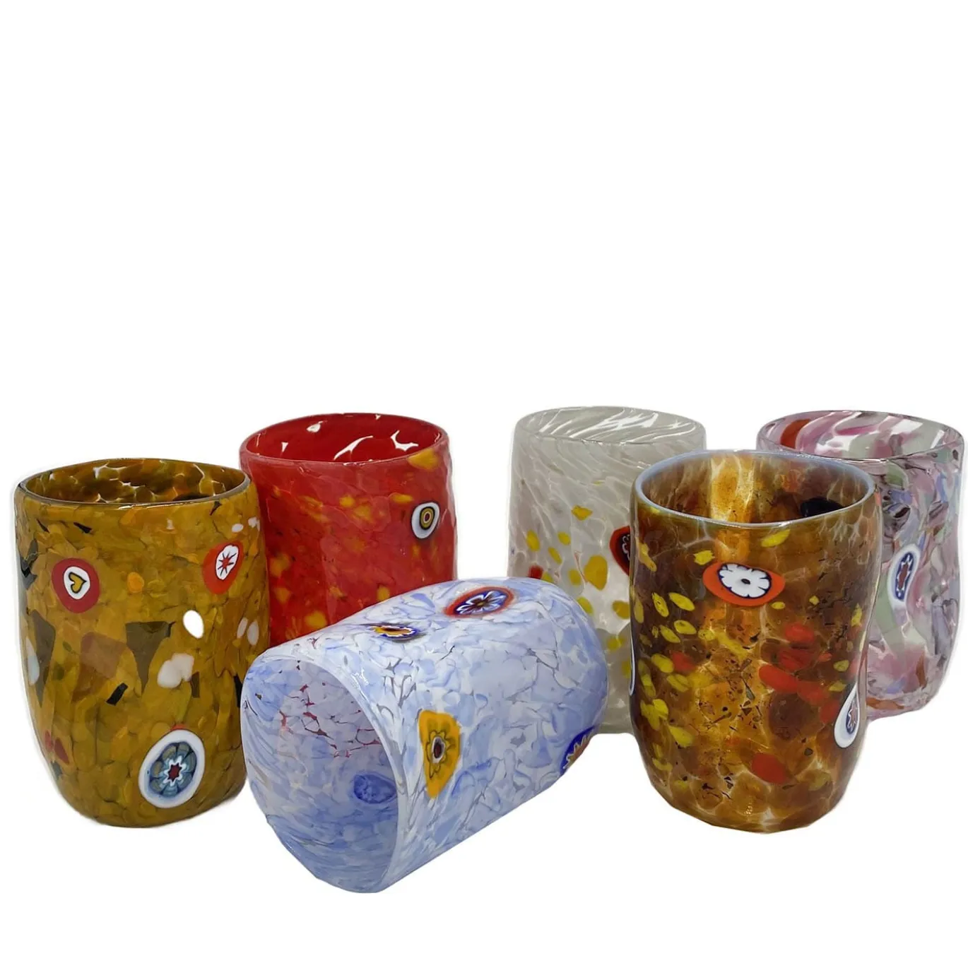 Set di 6 bicchieri policromi decorati a murrina