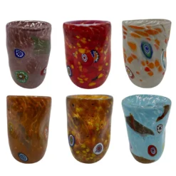 Set di 6 bicchieri policromi decorati a murrina