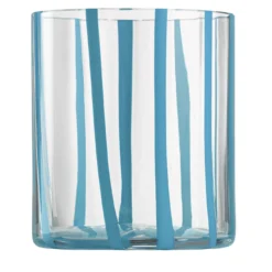 Set di 6 bicchieri tumbler Cyrcus in vetro di Murano rigato azzurro chiaro e trasparente
