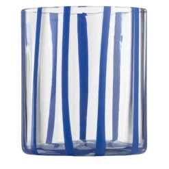Set di 6 bicchieri tumbler Cyrcus in vetro di Murano rigato blu e trasparente
