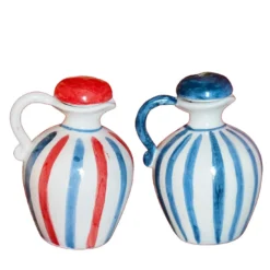 Set di bottiglie per olio d'oliva e aceto in ceramica rossa e blu