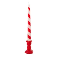 Set di 2 candele a strisce rosse con portacandele