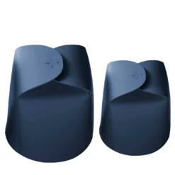 Set di 2 cestini Bloom in pelle blu di Viola Tonucci