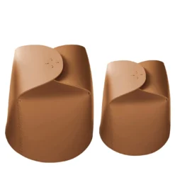 Set di 2 cestini Bloom in pelle marrone chiaro di Viola Tonucci