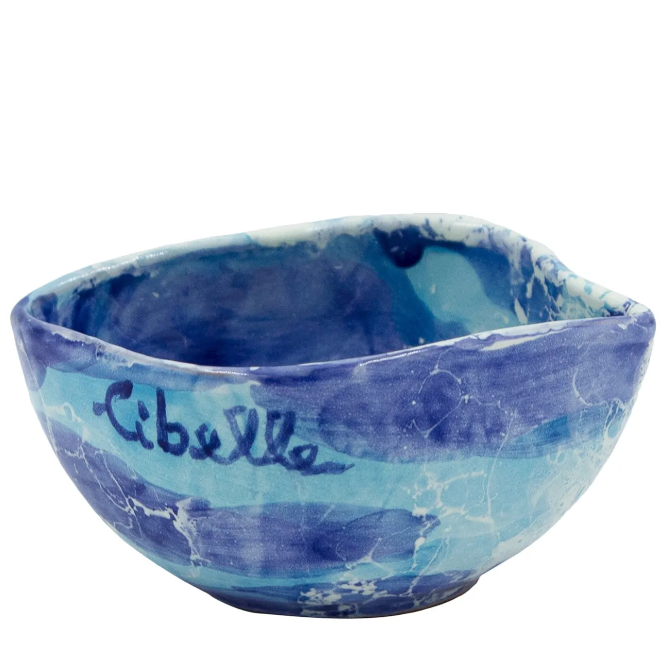Set di 4 ciotole in ceramica per gelato con motivo blu marmo